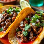 Crispy birria tacos served with hot consommé, garnished with fresh lime, onions, and cilantro, perfect for an authentic Mexican food experience