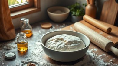 Homemade pizza dough on a wooden surface, perfectly kneaded and ready to bake, ideal for crafting delicious, fresh, and crispy homemade pizzas.