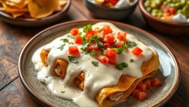 cream cheese chicken enchiladas Enchiladas covered in creamy sauce with diced tomatoes and cilantro